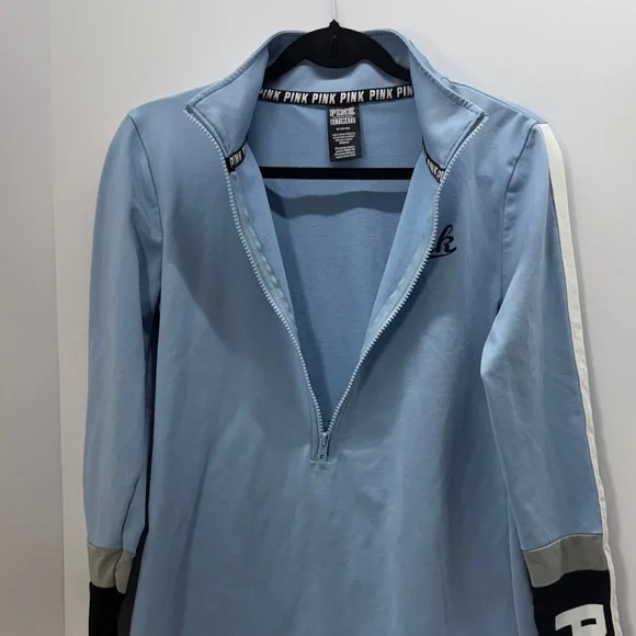 PINK Victoria's Secret Light Blue Zip-Up Pullover Top - Picture 3 of 9